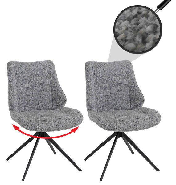 Sada dvou jídelních židlí HWC-O48, kuchyňská židle, otočná s automatickým návratem, potah: tkanina chenille (410 g/m²), Öko-Tex, světle šedá barva