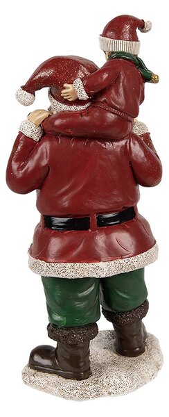 Červená vánoční dekorace socha Santa s chlapcem - 11*8*23 cm - Clayre & Eef