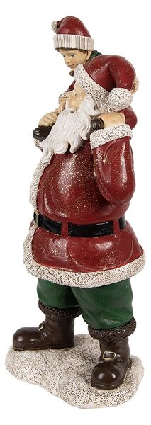 Červená vánoční dekorace socha Santa s chlapcem - 11*8*23 cm - Clayre & Eef
