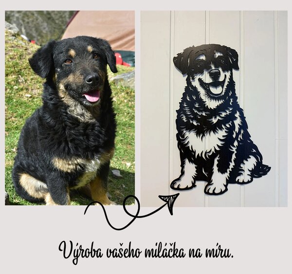 Dřevěná dekorace pejska z vaší fotografie Zvolte barvu dekoru: Ořech | Delší strana: 40