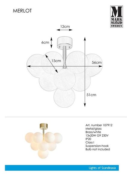 Stropní svítidlo Markslöjd Merlot Plafond Brass 13L