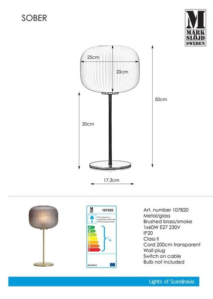 Stolní lampa Markslöjd Sober Smoke