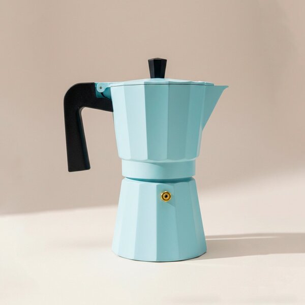 Moka konvička Moshi, na 6 šálků – pastelově modrá, pro intenzivní aroma, stylový design