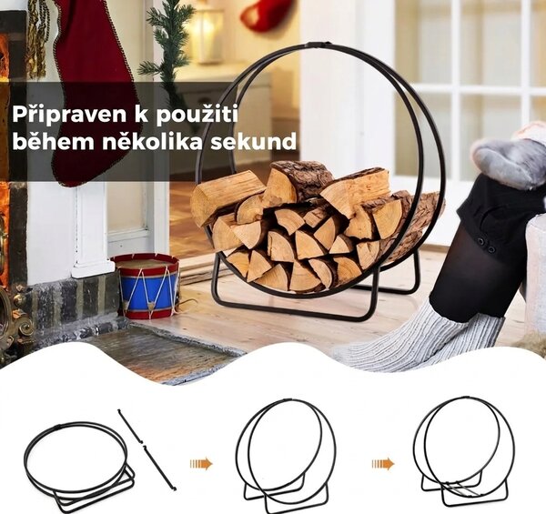 Stojan na dřevo ke krbu kovový kulatý, 60 cm HV10520DK