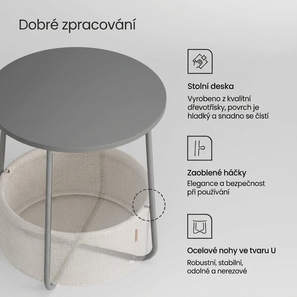 Odkládací stolek s látkovým košem, šedo-bílý LET223G49
