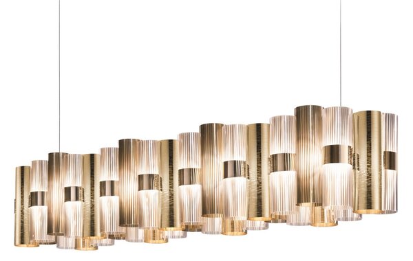 SLAMP LALS3XLGLD01T00NMTEU La Lollo Gold suspension linear 140, designové závěsné svítidlo, 110W LED 2700K stmívatelné, délka 142cm
