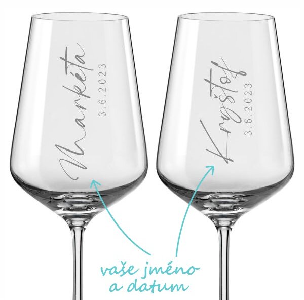 Svatební skleničky na víno Calligraphy style, 2 ks