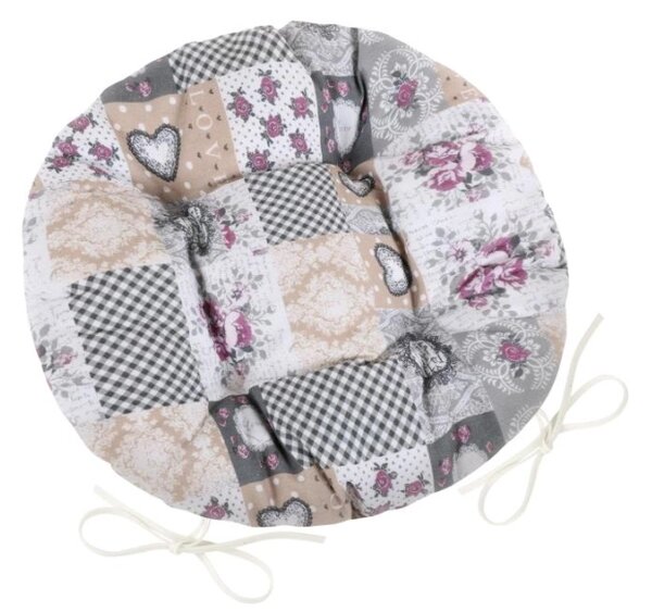 Bellatex Sedák DITA kulatý prošívaný průměr 40 cm Patchwork Šedá,Béžová,Vínová