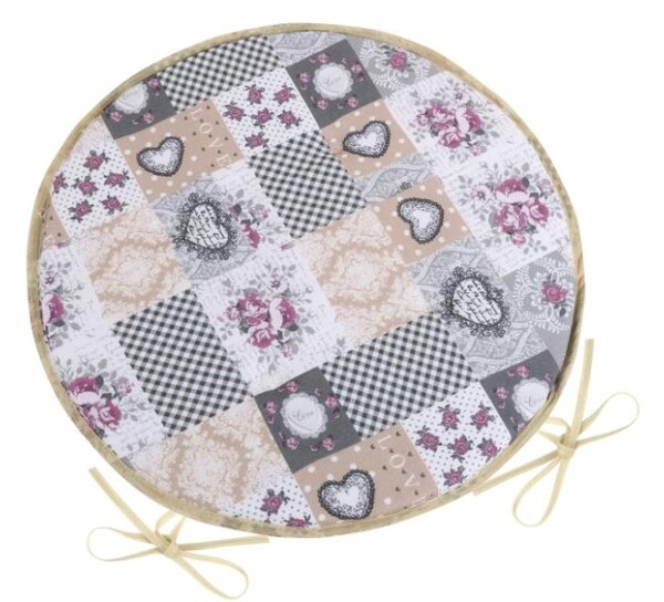 Bellatex Sedák DITA kulatý hladký průměr 40 cm Patchwork Šedá,Béžová,Vínová