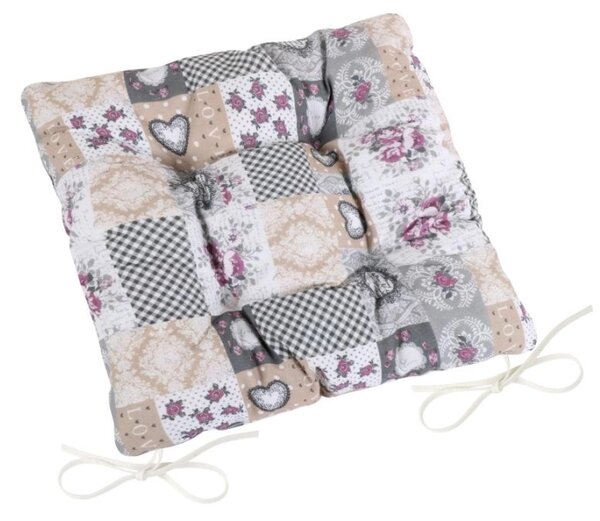 Bellatex Sedák DITA prošívaný 40x40 cm Patchwork Šedá,Béžová,Vínová