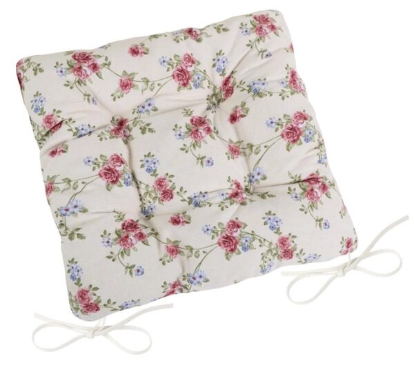 Bellatex Sedák DITA prošívaný 40x40 cm Růžička pnoucí Smetanová,Růžová,Zelená