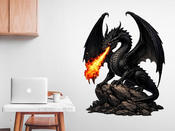 Černý drak textilní přelepitelná samolepka na zeď arch 37 x 46 cm
