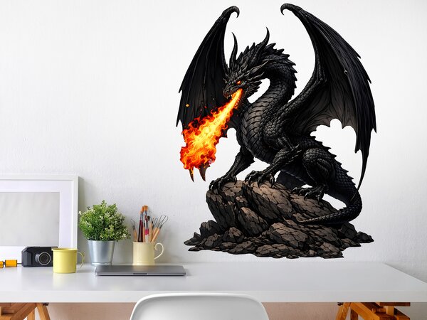 Černý drak textilní přelepitelná samolepka na zeď arch 37 x 46 cm