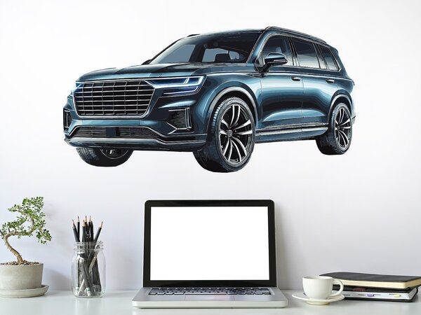 Auto modré SUV textilní přelepitelná samolepka na zeď arch 47 x 24 cm