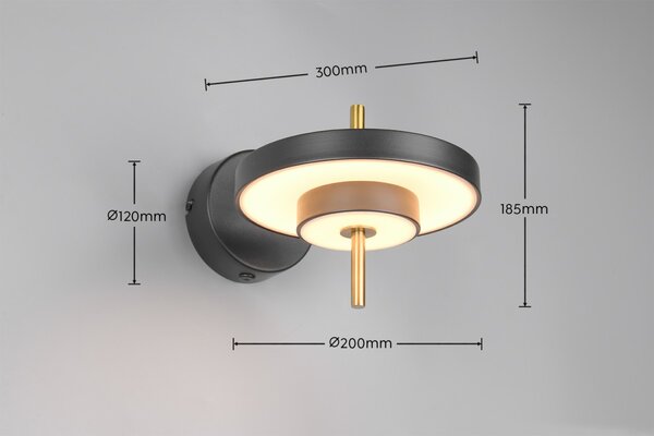 Trio T240270180 LED nástěnné svítidlo KEATON | 10W integrovaný LED zdroj | 1x1200lm | 2300+3000+4000K | Trio - SwitchDimmer | černá | zlatá