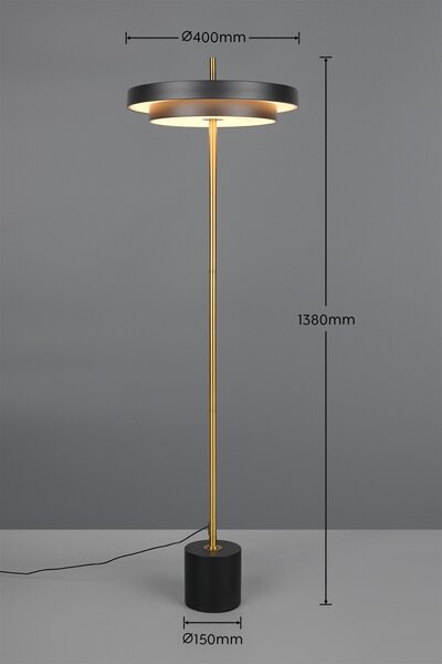 Trio T440210180 LED stojací lampa KEATON | 21W integrovaný LED zdroj | 1x2400lm | 2300+3000+4000K | s vypínačem | stmívač | černá | zlatá