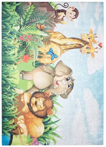 Makro Abra Dětský kusový koberec vhodný k praní BAMBINO 2650 Slon Žirafa Opice Lev vícebarevný Rozměr: 140x200 cm
