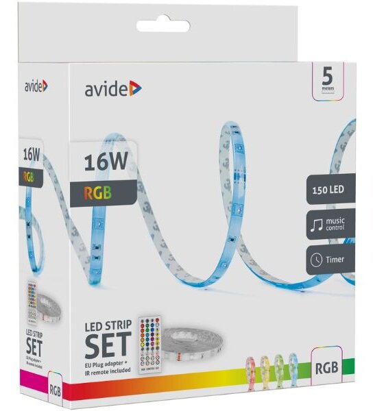 Set: LED pásek 3,2W/m, RGB, 5m s ovladačem, dálkovým ovládáním a zdrojem, barevná hudba