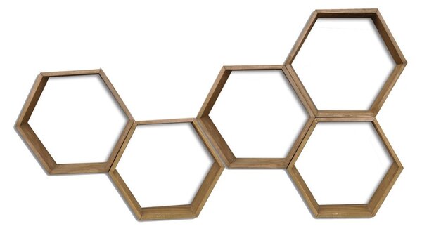 Kalune Design Sada 5 nástěnných polic HEX ořech