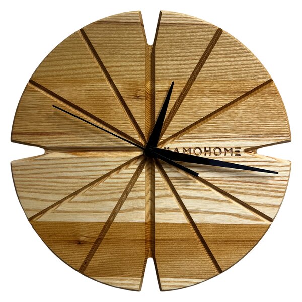 Kamohome Dřevěné nástěnné hodiny CORVUS Průměr hodin: 30 cm, Materiál: Jasan