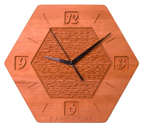 Kamohome Dřevěné nástěnné hodiny PHOENIX Velikost: 32x36 cm, Materiál: Ořech evropský