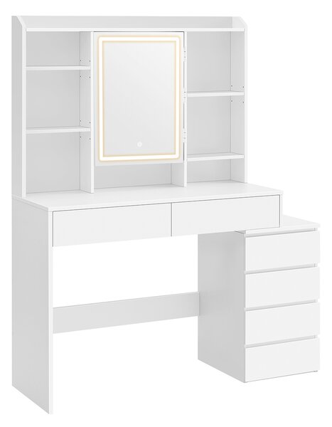 VASAGLE Toaletní stolek 6 zásuvek LED osvětlení 118 x 145 x 40 cm bílá