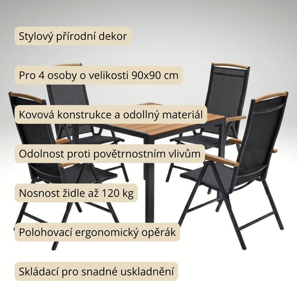 Vikio Zahradní jídelní set 90x90 pro 4 osoby přírodní AZS157-4P2