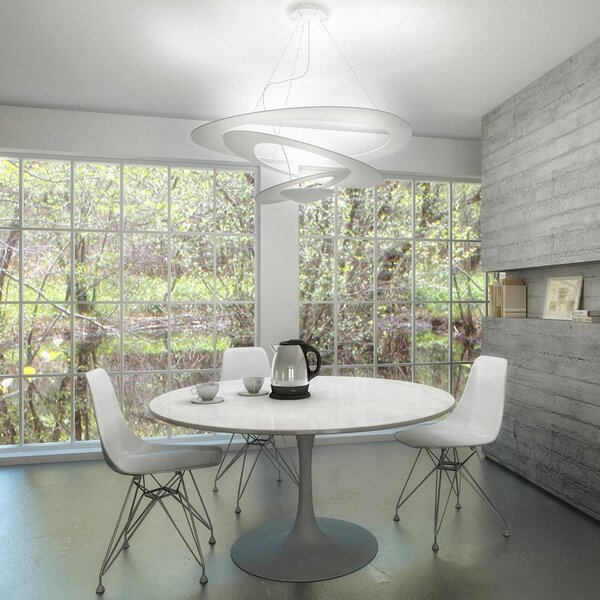 Artemide závěsné světlo Pirce, 94x97 cm, bílé, stmívatelný, Bílá / opál, Obývací pokoj / jídelna, Hliník, Design