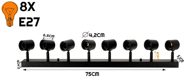 BERGE Stropní svítidlo VIKI 8x E27 černé