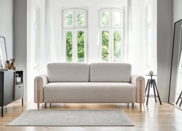 Béžová rozkládací/s úložným prostorem pohovka z textilie bouclé 244 cm Arcadova – ELTAP