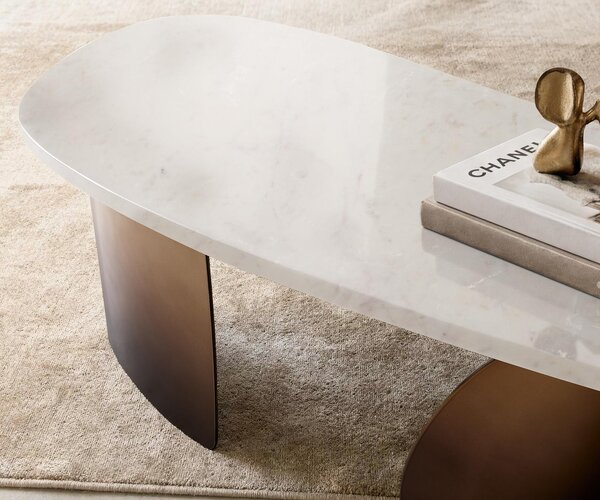 DELIFE Konferenční stolek Marvello 100x50 cm mramor bílá kov zlatá Fusion Finish