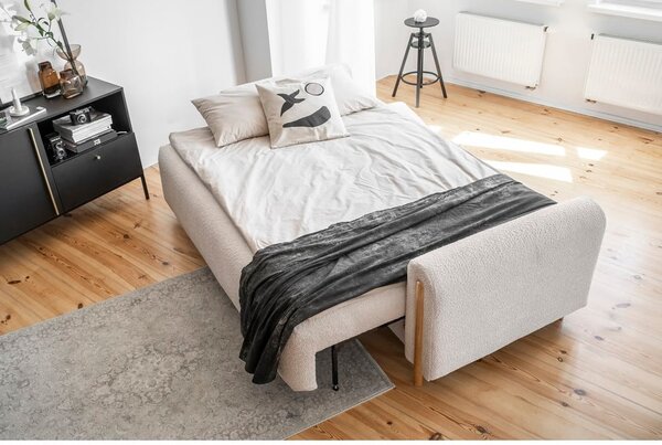 Béžová rozkládací/s úložným prostorem pohovka z textilie bouclé 244 cm Arcadova – ELTAP