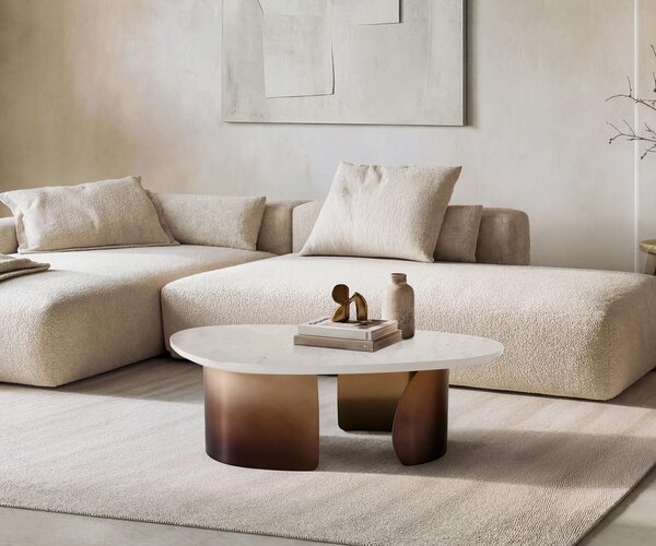 DELIFE Konferenční stolek Marvello 100x50 cm mramor bílá kov zlatá Fusion Finish