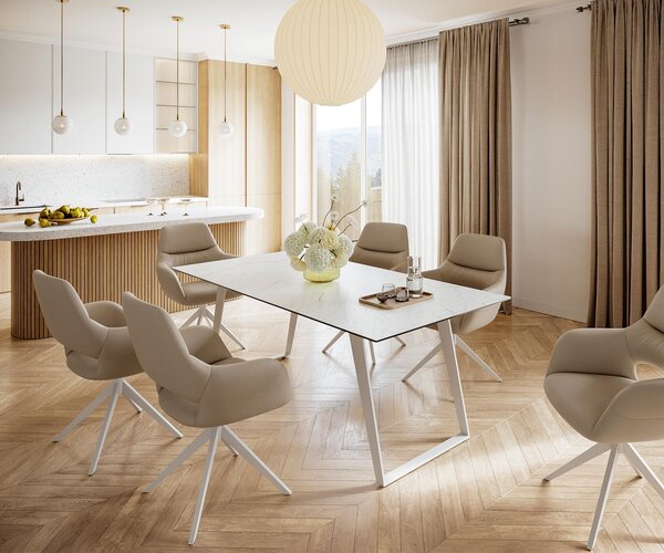 DELIFE Jídelní stůl Edge 200x100 cm keramika Laminam® Statuarietto bílá kov šikmý bílá