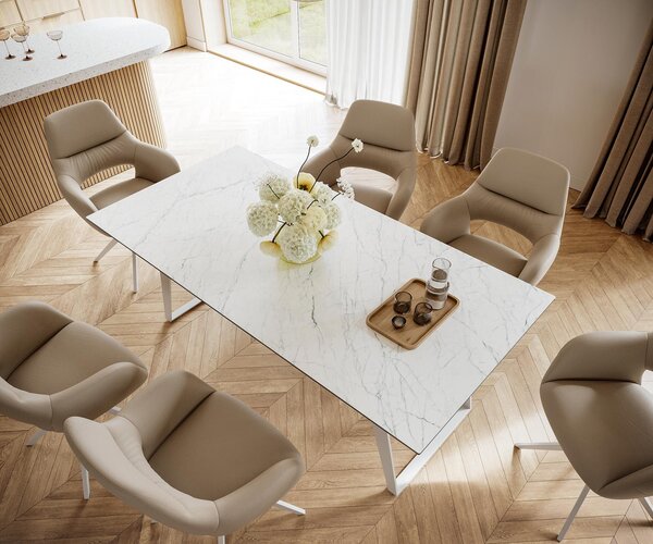 DELIFE Jídelní stůl Edge 200x100 cm keramika Laminam® Statuarietto bílá kov šikmý bílá