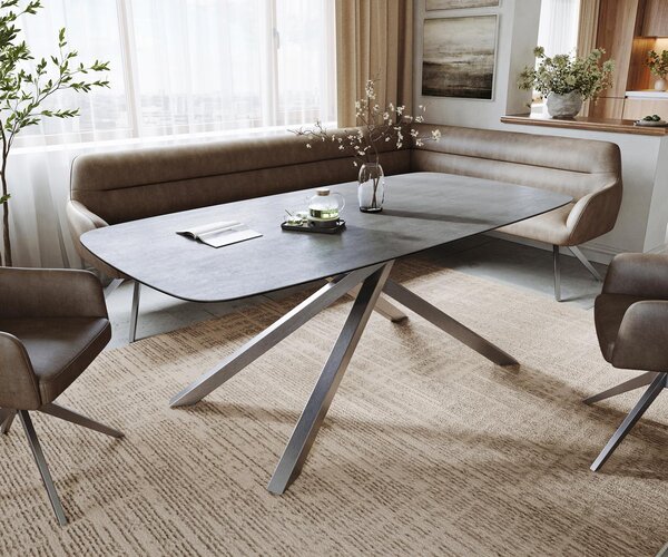 DELIFE Jídelní stůl Edge Boot 200x100 cm keramika Boulevard betonový vzhled křížová podnož nerezová ocel