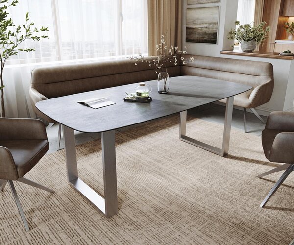 DELIFE Jídelní stůl Edge Boot 200x100 cm keramika Boulevard betonový vzhled nerezová ocel úzký