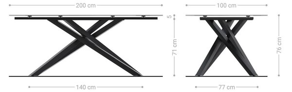 DELIFE Jídelní stůl Edge Boot 200x100 cm keramika Boulevard betonový vzhled křížová podnož nerezová ocel