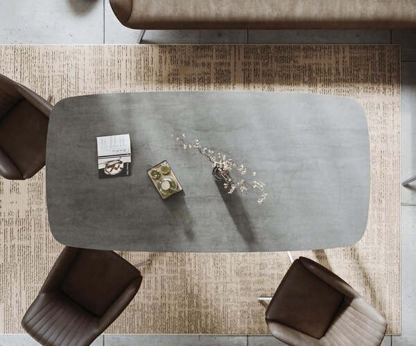 DELIFE Jídelní stůl Edge Boot 200x100 cm keramika Boulevard betonový vzhled nerezová ocel úzký