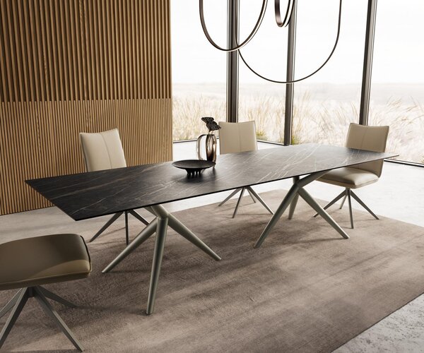 DELIFE Jídelní stůl Edge 300x100 keramika Laminam®Noir Desir hnědá Estelar kulatý kov titanový efektový povrch
