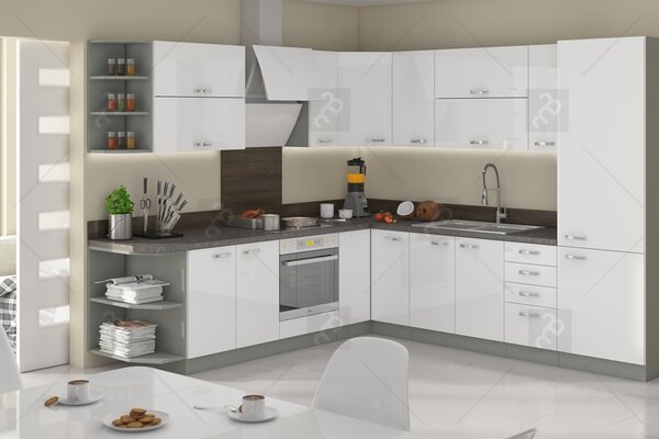 Kuchyně Bianka Bílý lesk - Komplet L 260x270 - Komplet nábytku kuchyňského