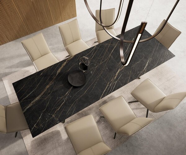 DELIFE Jídelní stůl Edge 300x100 keramika Laminam®Noir Desir hnědá Estelar kulatý kov titanový efektový povrch