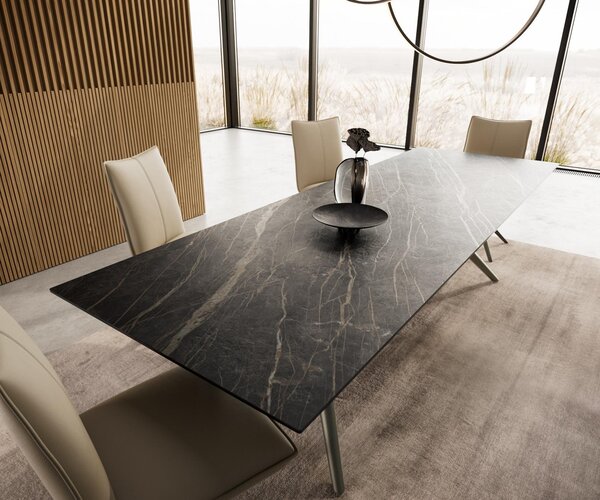 DELIFE Jídelní stůl Edge 300x100 keramika Laminam®Noir Desir hnědá Estelar kulatý kov titanový efektový povrch