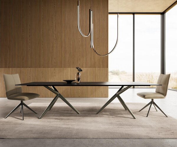 DELIFE Jídelní stůl Edge 300x100 keramika Laminam®Noir Desir hnědá Estelar kulatý kov titanový efektový povrch