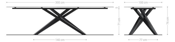 DELIFE Jídelní stůl Edge 300x100 keramika Laminam® Sabbia dubová křížová podnož černá