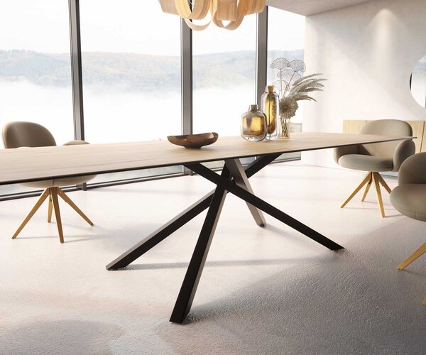 DELIFE Jídelní stůl Edge 300x100 keramika Laminam® Sabbia dubová křížová podnož černá