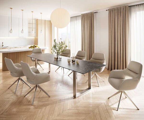 DELIFE Jídelní stůl Edge 300x100 keramika Laminam® Nero Greco antracitová nerezová ocel úzký