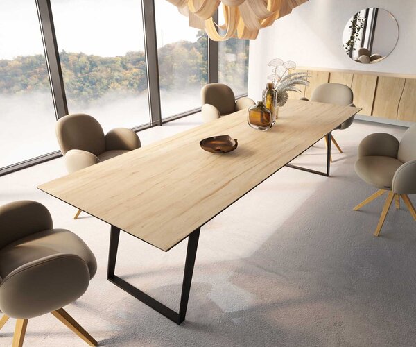 DELIFE Jídelní stůl Edge 300x100 keramika Laminam® Sabbia dubová barva kov šikmý černý