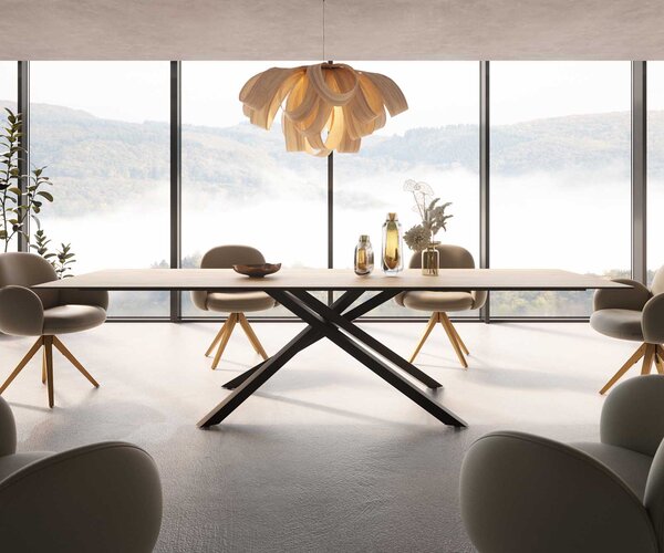 DELIFE Jídelní stůl Edge 300x100 keramika Laminam® Sabbia dubová křížová podnož černá