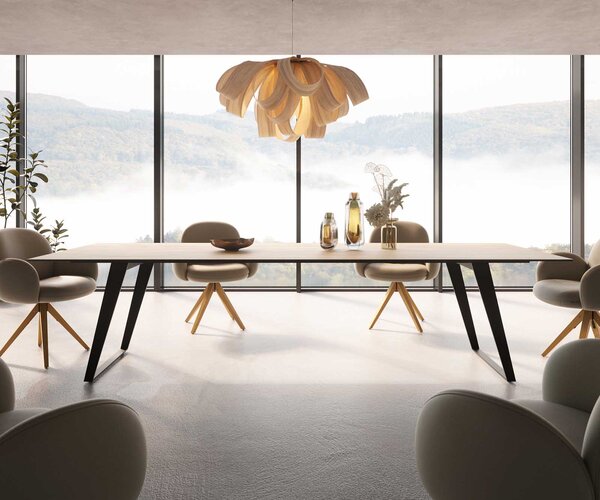 DELIFE Jídelní stůl Edge 300x100 keramika Laminam® Sabbia dubová barva kov šikmý černý